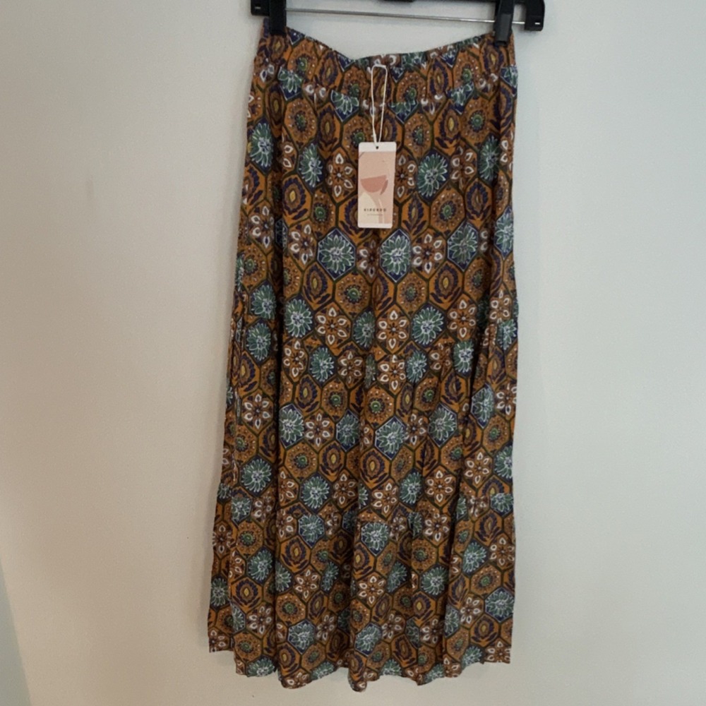 Kirundo Geometric Multicolor Long A-Line‎ Elastic Waist Skirt Women's Size S